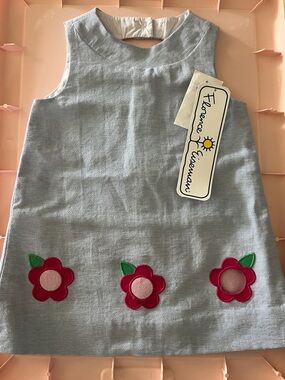 Florence Eiseman Light Blue Girls' Dress with Pink Flower Appliqués